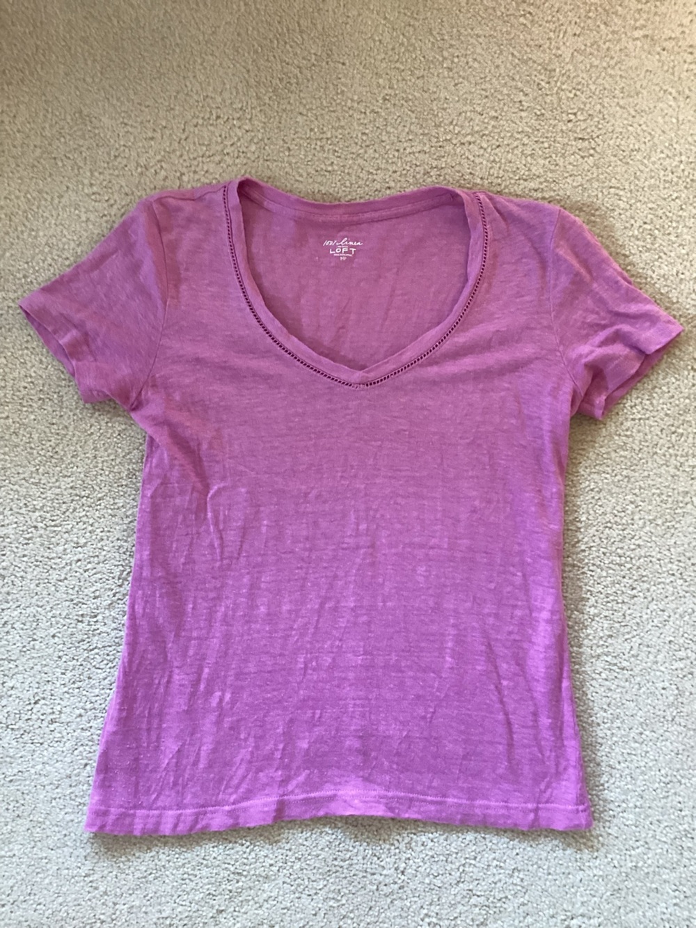 LOFT Pinkish Purple Linen V-Neck Short Sleeve Tee